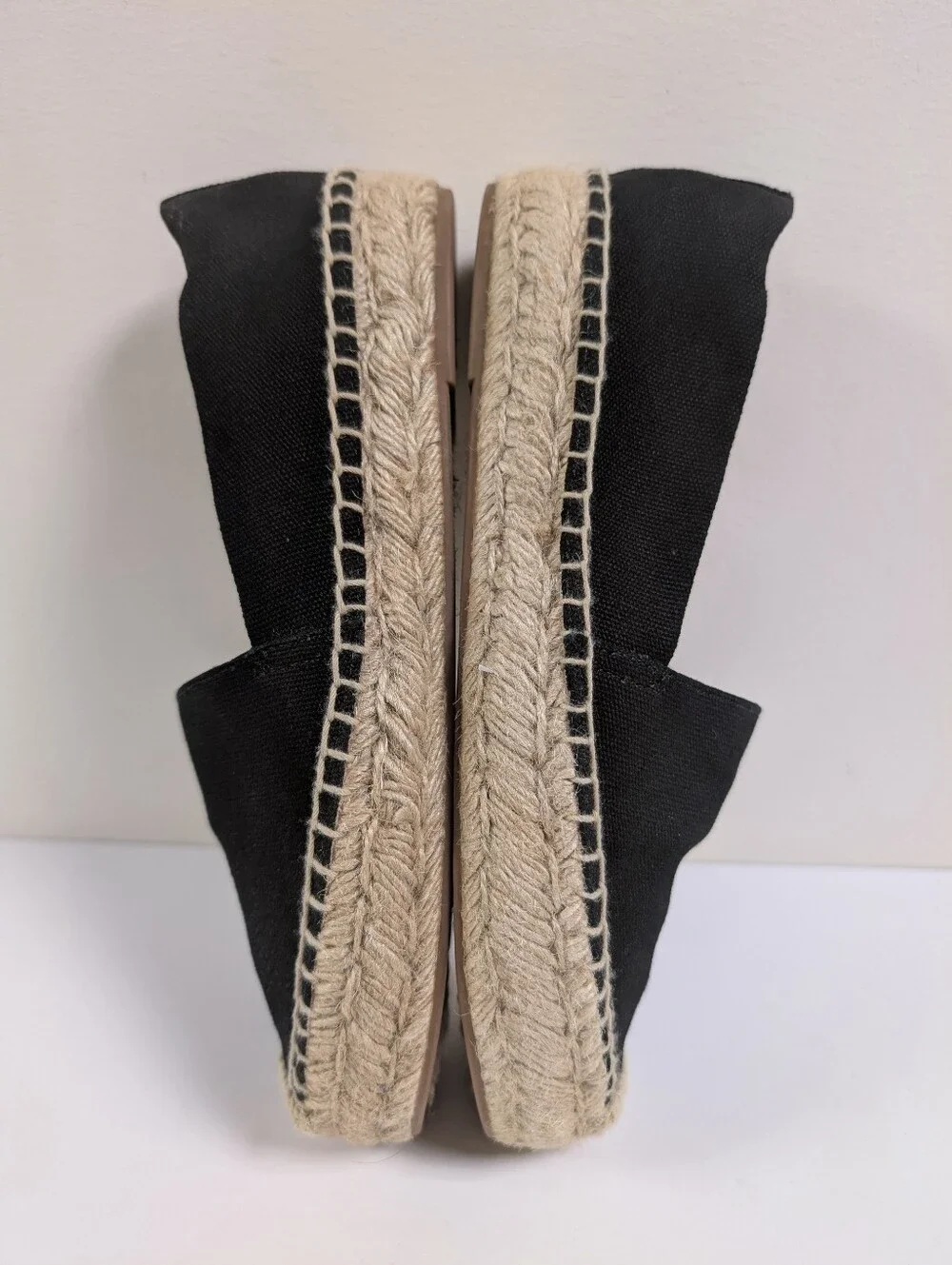 J. Crew Black Canvas Espadrilles Slip On Jute Sole Padded Casual Beachy Summer